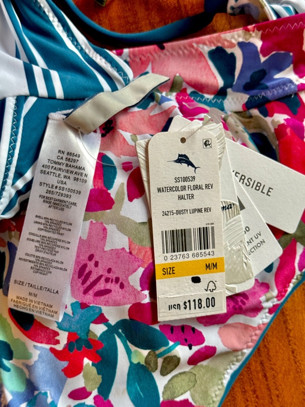 Tommy Bahama Watercolor Floral Reversible Halter Bikini Top - Picture 4 of 16